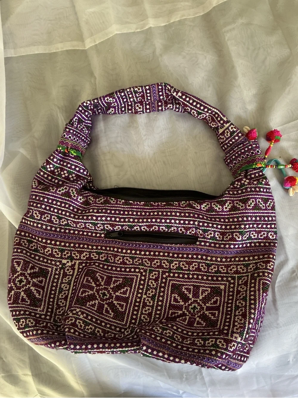 Purple Patterned Boho Shoulder Bag - Picture 1 of 5